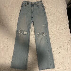 Zara Light Blue Distressed Wide Leg Jeans